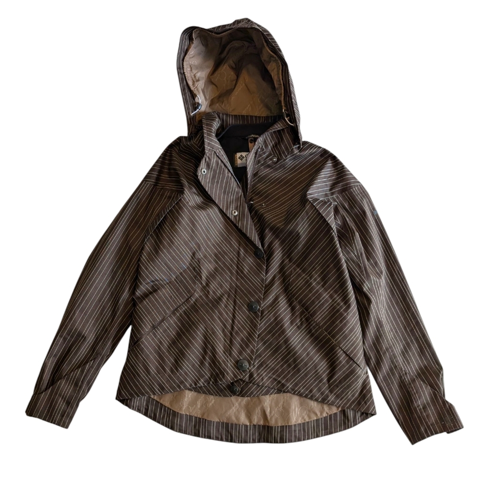 Columbia Titanium Omni-Tech Ski Jacket | Women’s Large | Brown Pinstripe Hooded